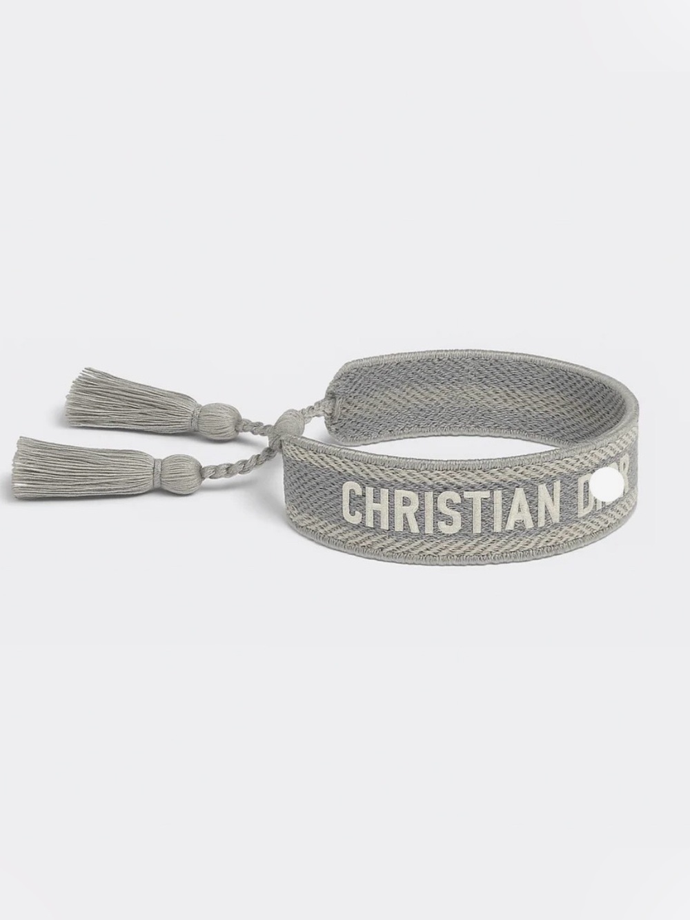 Dior Light Gray Woven 'Christian Dior' Bracelet with Tassels